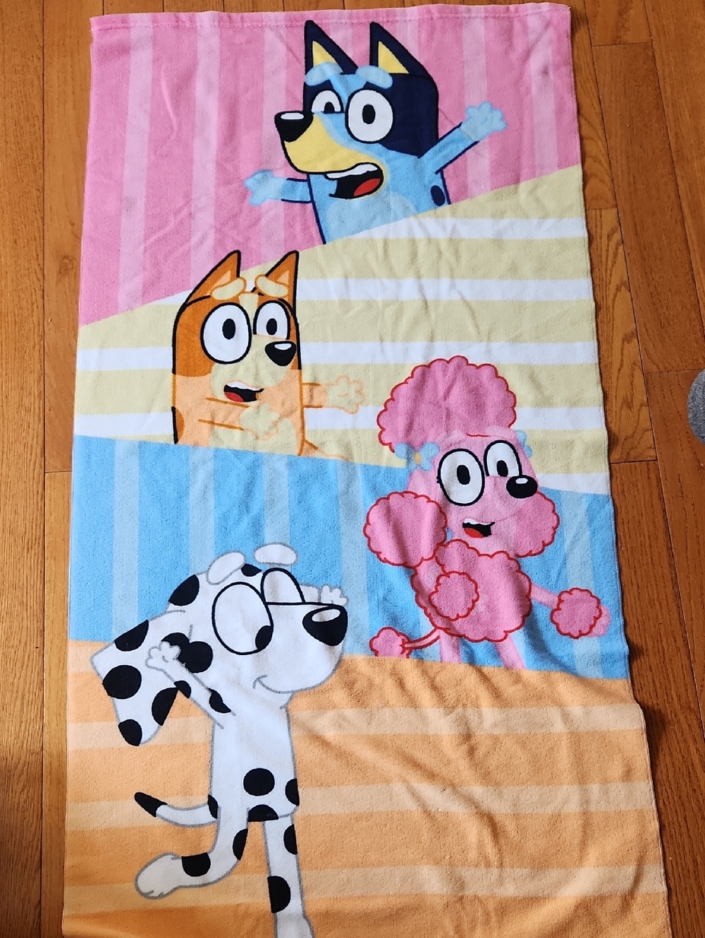 Bluey Kids Cartoon Character Beach Towel in Pink, Blue, Yellow, Orange, White